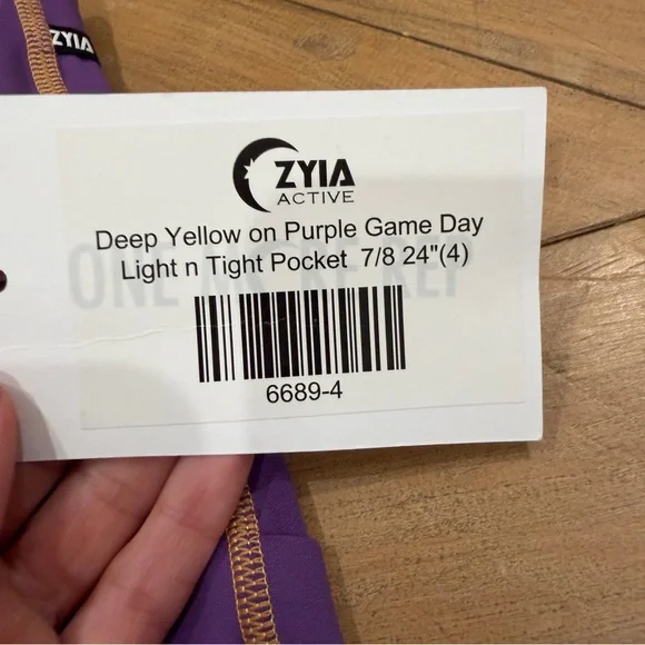 ZYIA Active Purple Game Day Performance 7/8 Leggings Yellow Cuffs size 4 NWT - Picture 3 of 10